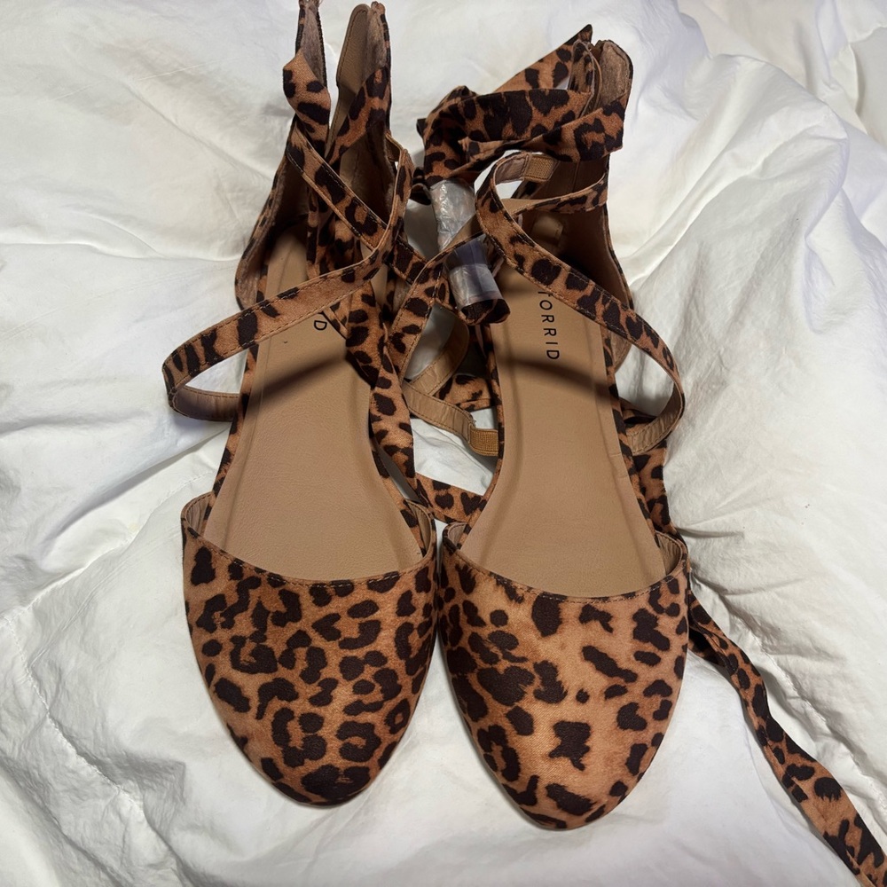 Torrid Brown Leopard Print Wraparound Flats. Never Worn! 10WW